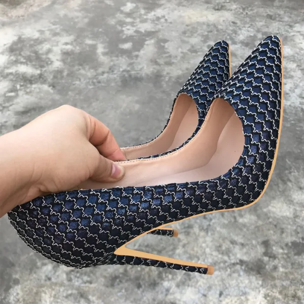 Inhabituel Bleu Marine Cocktail Escarpins 2021 12 cm Talons Aiguilles Talons Hauts À Bout Pointu Escarpins