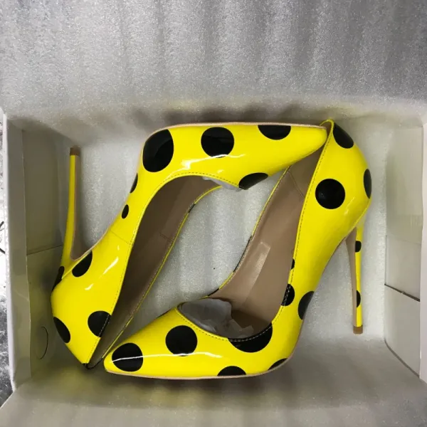 Chic / Beautiful Yellow Cartoon Outdoor / Garden Spotted Pumps 2021 12 cm Stiletto Heels Pointed Toe High Heels