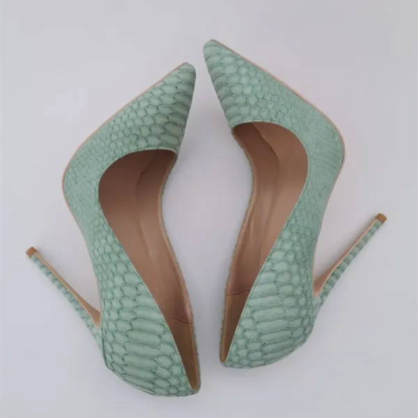 Chic / Beautiful Mint Green Cocktail Party Snakeskin Print Pumps 2021 Leather 12 cm Stiletto Heels Pointed Toe High Heels