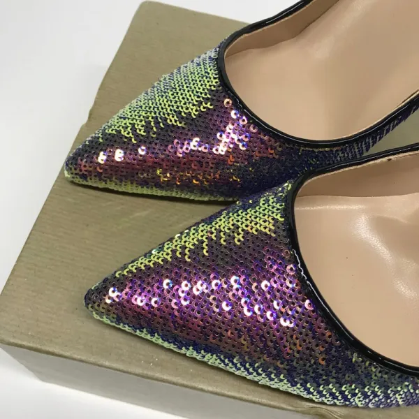 Scintillantes Dégradé De Couleur Escarpins Cocktail Paillettes Escarpins 2021 12 cm Talons Aiguilles À Bout Pointu Talons Hauts