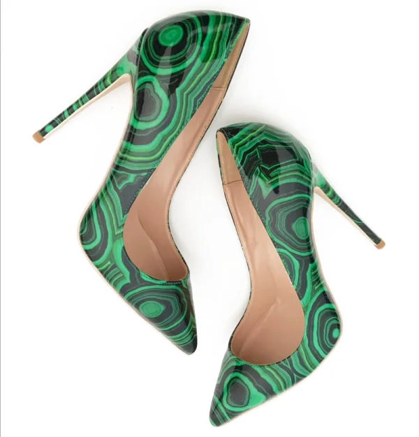 Amazing / Unique Dark Green Rave Club Doodle Pumps 2021 Patent Leather 12 cm Stiletto Heels Pointed Toe High Heels