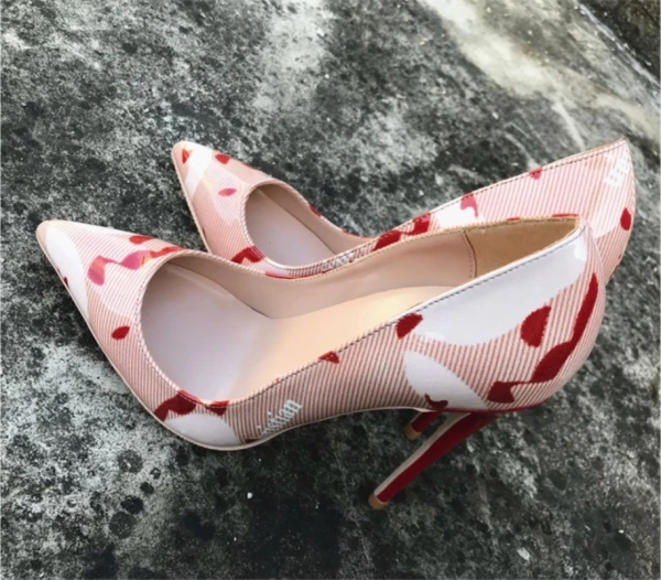 Schöne Multifarben Freizeit Gekritzel Pumps 2021 Lackleder 12 cm Stilettos Spitzschuh Hochhackige