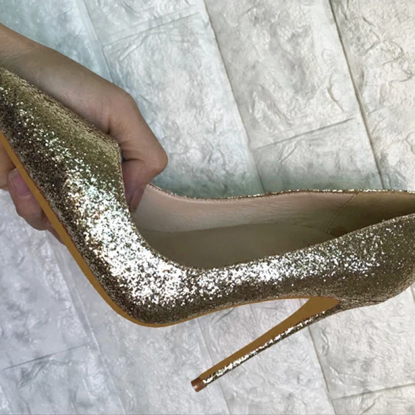 Glitzernden Gold Abend Glanz Pailletten Pumps 2021 12 cm Stilettos Spitzschuh Hochhackige