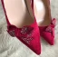 Chic / Beautiful Red Suede Cocktail Party Rhinestone Bow Pumps 2021 10 cm Stiletto Heels Pointed Toe High Heels