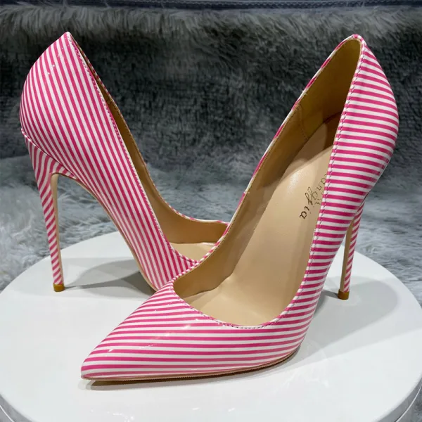 Unika Godis Rosa Randig Bal Pumps 2021 12 cm Stilettklackar Högklackade Spetsiga Pumps