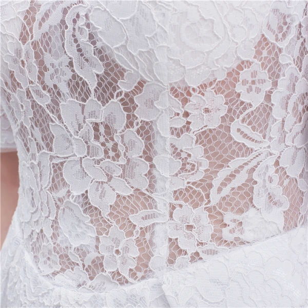 Chic / Beautiful White Wedding Dresses 2018 A-Line / Princess Lace Off-The-Shoulder Backless Short Sleeve Court Train Wedding
