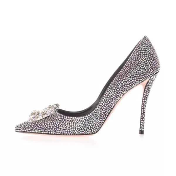 Błyszczące Czarne Wieczorowe Kryształ Czółenka 2021 Rhinestone 10 cm Szpilki Wysokie Obcasy Szpiczaste Czółenka