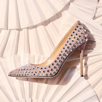 Sexy Tan Soirée Faux Diamant Escarpins 2021 Cuir 10 Cm Talons Aiguilles Talons Hauts À Bout Pointu Escarpins