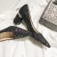 Glittrande Sexig Silver Afton Paljetter Pumps 2021 Läder 6 cm Rhinestone Tjocka Klackar Högklackade Spetsiga Pumps