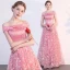 Mode Rosa Selskabskjoler 2018 Prinsesse Stjerne Broderet Rhinestone Off-The-Shoulder Ærmeløs Halterneck Lange Kjoler