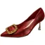Classy Burgundy Bridesmaid Pumps 2021 Leather Metal Buckle 7 cm Stiletto Heels High Heels Pointed Toe Pumps