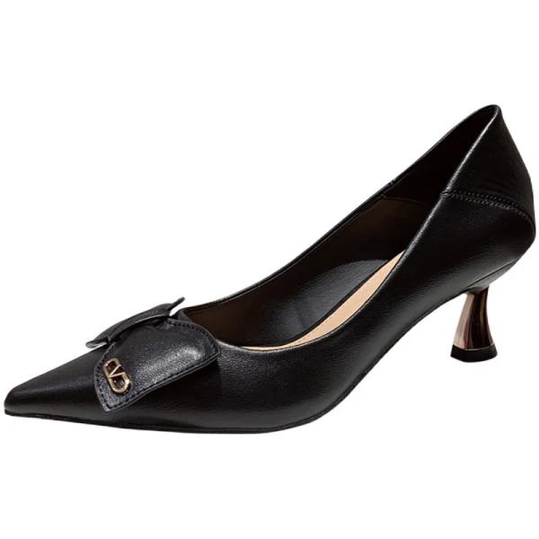Simple Noire Bureau OL Noeud Escarpins 2021 Cuir 5 cm Talons Aiguilles Talons Hauts À Bout Pointu Escarpins