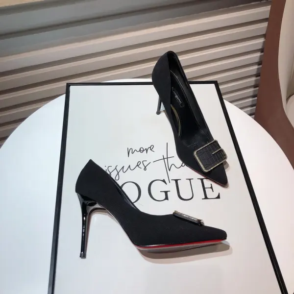 Mooie / Prachtige Zwarte OL Suede Pumps 2021 8 cm Naaldhakken / Stiletto Spitse Neus Hoge Hakken