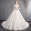 Elegant White Wedding Dresses 2018 A-Line / Princess Appliques Lace High Neck Backless Long Sleeve Chapel Train Wedding
