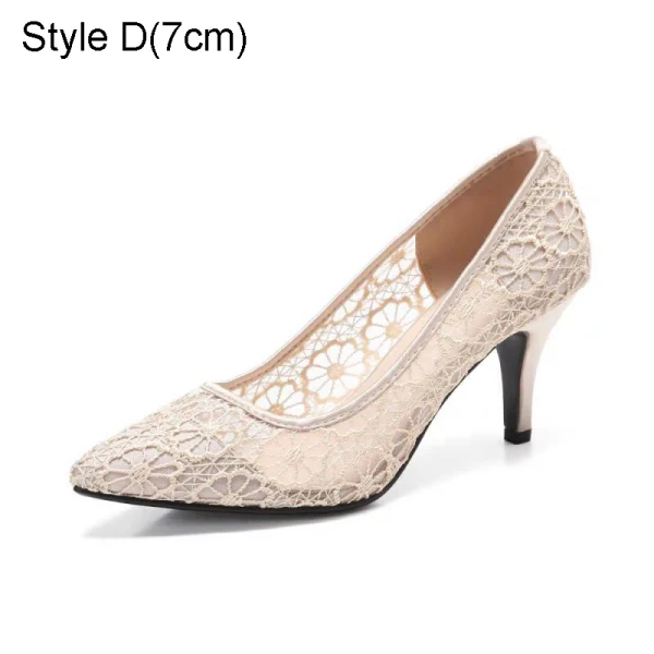 Sexy Black Hall Lace Flower Pierced Pumps 2021 Tulle 7 cm Stiletto Heels Pointed Toe High Heels