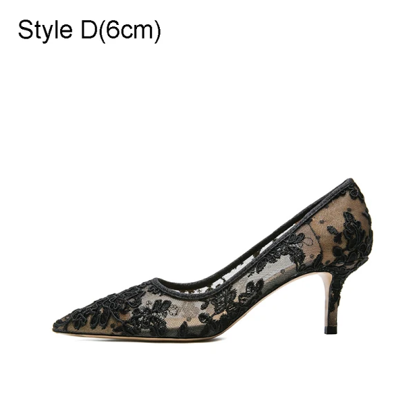Sexy Black Evening Party See-through Lace Flower Pumps 2021 8 cm Stiletto Heels High Heels Pointed Toe Pumps