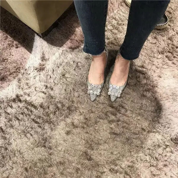 Glitzernden Charmant Silber Strass Pailletten Brautschuhe 2021 Leder 6 cm Stilettos Spitzschuh Hochzeit Hochhackige