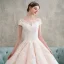 Elegant Champagne Wedding Dresses 2018 Ball Gown Appliques Lace Scoop Neck Short Sleeve Floor-Length / Long Wedding
