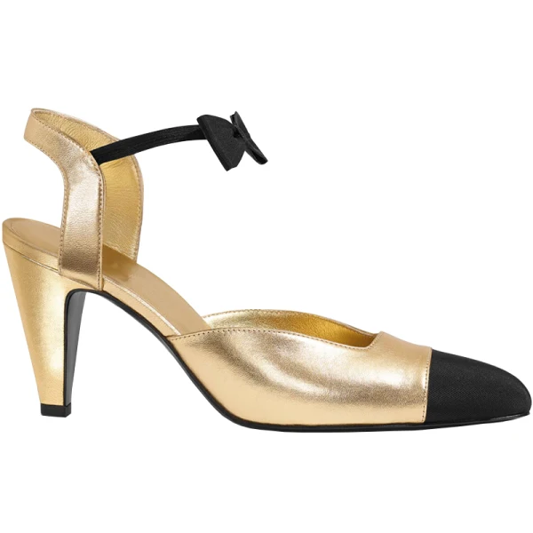 Chic / Belle Noire Doré Promo Sandales Femme 2021 Cuir Bride Cheville Noeud 10 cm Talons Épais Talons Hauts À Bout Pointu Sandales