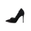 Schöne Schwarz Strassenmode Plüsch Wildleder Damenschuhe 2021 10 cm Stilettos Spitzschuh Offene Seite Hochhackige