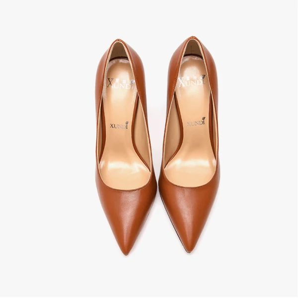 Schöne Braun Cocktail Pumps 2021 Leder 10 cm Stilettos Spitzschuh Hochhackige