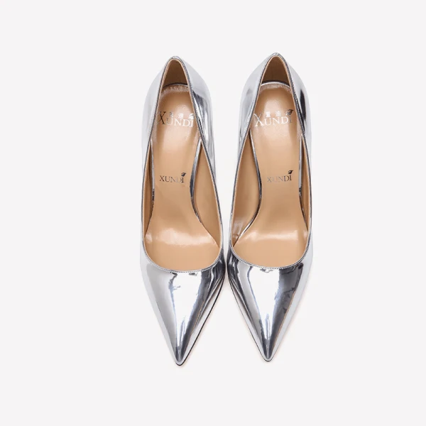 Mode Argenté Cocktail Cuir Escarpins 2021 Cuir Verni 10 cm Talons Aiguilles Talons Hauts À Bout Pointu Escarpins