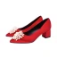 Elegant Champagne Pearl Satin Wedding Shoes 2021 7 cm Thick Heels Pointed Toe High Heels Wedding Pumps