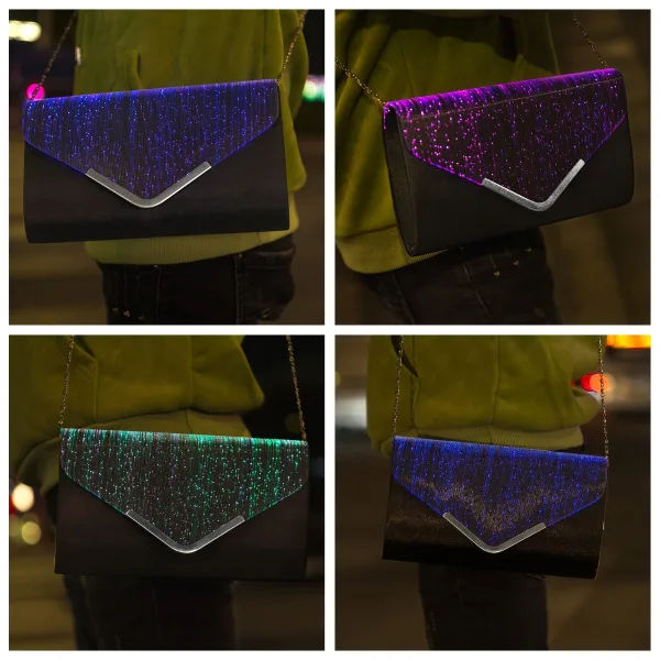 Eye-catching Illuminated Black LED Glitter Clutch Bags 2021 Christmas Rave Club Evening Party
