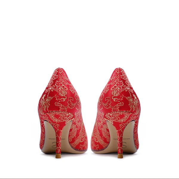 Stijlvolle Rode Zijde Rhinestone Bruidsschoenen 2021 Leer 6 cm Naaldhakken / Stiletto Hoge Hakken Spitse Neus Huwelijk Pumps