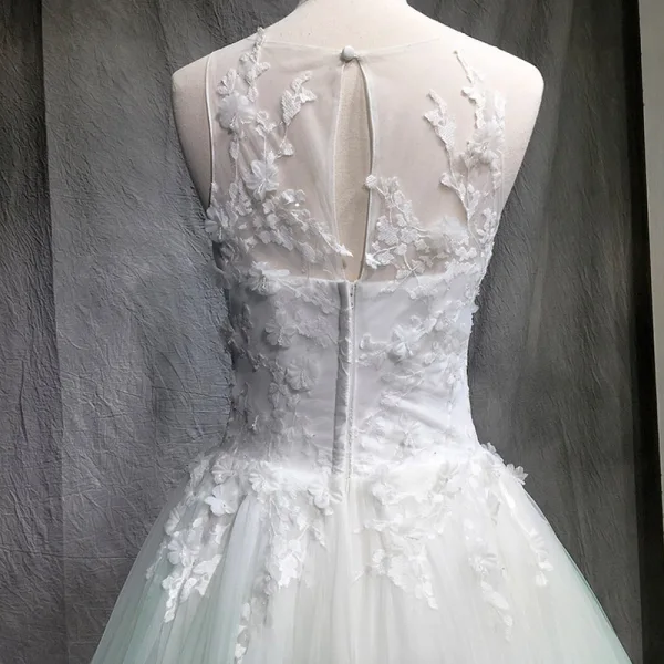 Chic / Beautiful Gradient-Color Prom Dresses 2018 Ball Gown Beading Appliques Lace Scoop Neck Backless Sleeveless Floor-Length / Long Formal Dresses