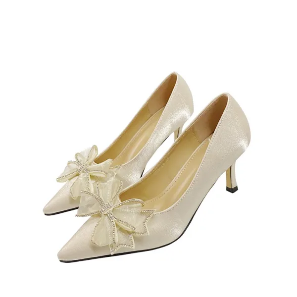 Schön Beige Datierung Strass Schleife Pumps 2021 7 cm Stilettos Spitzschuh Hochhackige Pumps