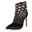 Mode Noire Soirée Percé Faux Diamant Sandales Femme 2021 12 cm Talons Aiguilles À Bout Pointu Sandales Talons Hauts