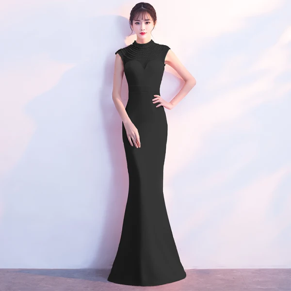 Elegant Rosa Selskabskjoler 2018 Havfrue Beading Perle Rhinestone Scoop Neck Ærmeløs Lange Kjoler