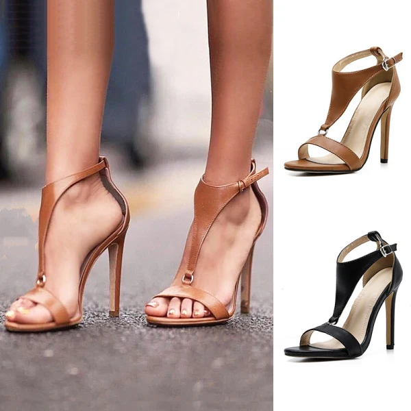 Fashion Charming Black Cocktail Party Womens Sandals 2021 T-Strap 11 cm Stiletto Heels Open / Peep Toe High Heels Sandals