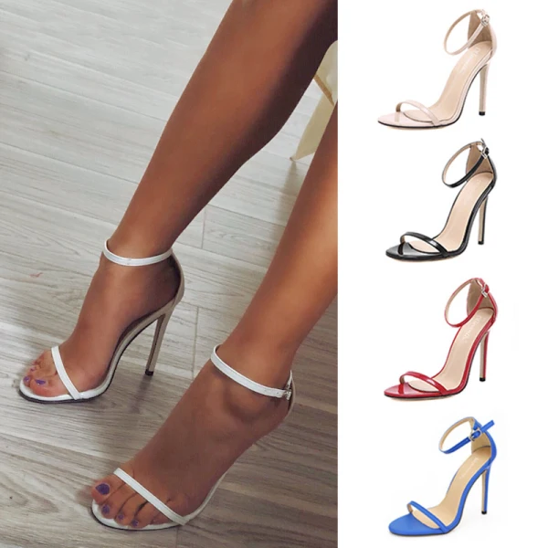 Sexy White Cocktail Party Womens Sandals 2021 Ankle Strap 11 cm Stiletto Heels Open / Peep Toe High Heels
