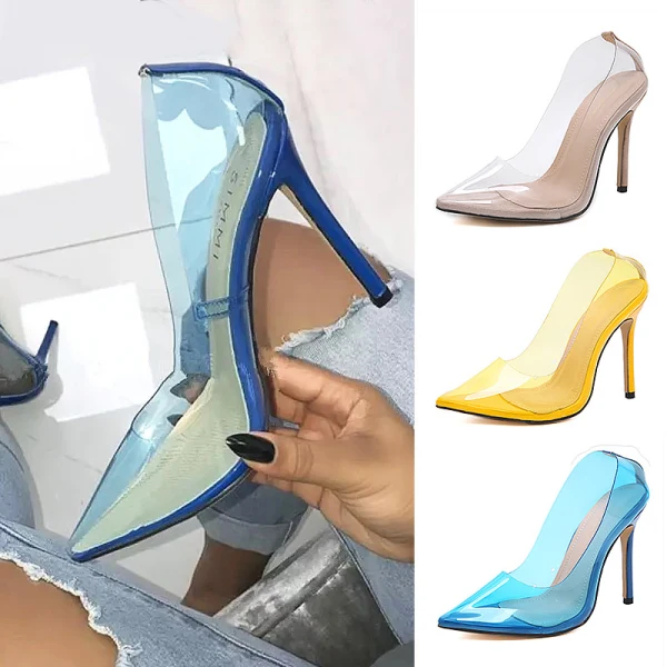 Sexy Yellow Cocktail Party Transparent Pumps 2021 11 cm Stiletto Heels High Heels Pointed Toe Pumps