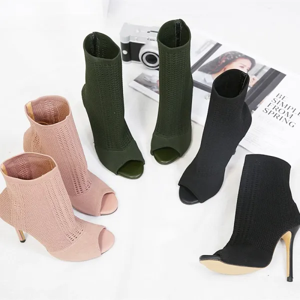 Chic / Beautiful Dark Green Casual Pierced Knitting Womens Sandals 2021 11 cm Stiletto Heels Open / Peep Toe High Heels Sandals
