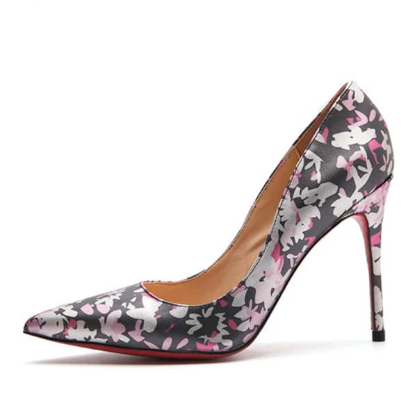 Ethnic White Printing Floral Outdoor / Garden Pumps 2021 Leather 10 cm Stiletto Heels High Heels Pointed Toe Pumps