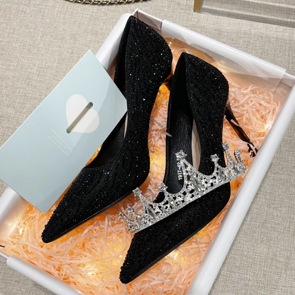 Glitzernden Charmant Rot Strass Pailletten Abend Pumps 2021 9 cm Stilettos Spitzschuh Hochhackige Pumps