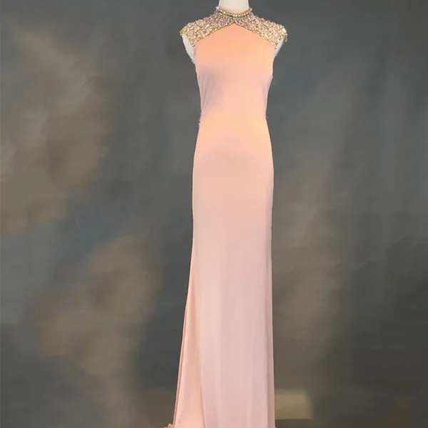 Luxury / Gorgeous Black Evening Dresses 2018 Trumpet / Mermaid Pierced Beading Crystal Rhinestone Sequins High Neck Sleeveless Floor-Length / Long Formal Dresses