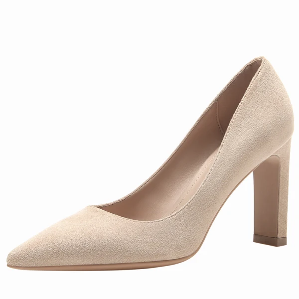 Chic / Beautiful Burgundy Office OL Suede Pumps 2021 Leather 7 cm Thick Heels Pointed Toe High Heels Pumps