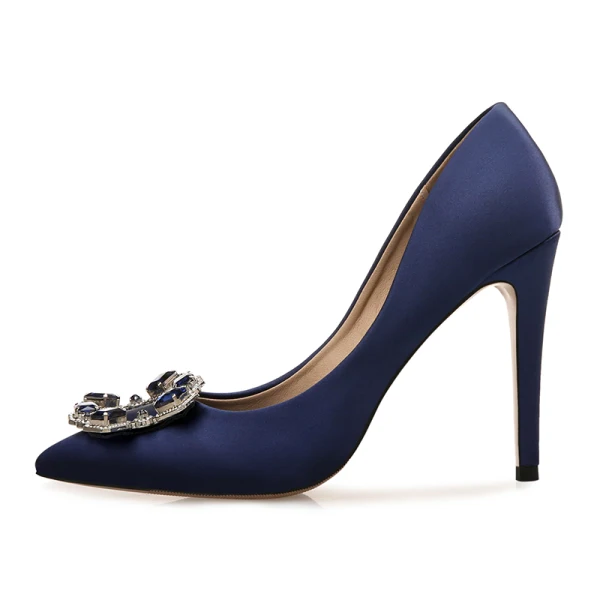 Mode Dunkelgrün Satin Ball Strass Pumps 2021 10 cm Stilettos Hochhackige Spitzschuh Pumps