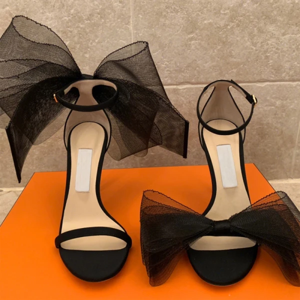 Sexy Noire Promo Noeud Sandales Femme 2021 Bride Cheville 10 cm Talons Aiguilles Talons Hauts Peep Toes / Bout Ouvert Sandales
