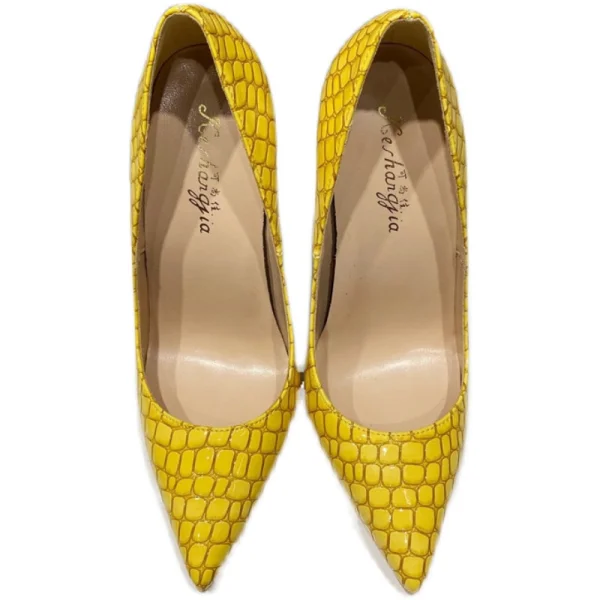 Chic / Beautiful Yellow Cocktail Party Snakeskin Print Pumps 2021 12 cm Stiletto Heels Pointed Toe Pumps High Heels