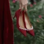 Elegant Red Pearl Rhinestone Wedding Shoes 2021 7 cm Stiletto Heels Pointed Toe Wedding Pumps High Heels