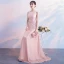 Modest / Simple Pearl Pink Bridesmaid Dresses 2018 A-Line / Princess Bow Scoop Neck Backless Sleeveless Sweep Train Wedding Party Dresses