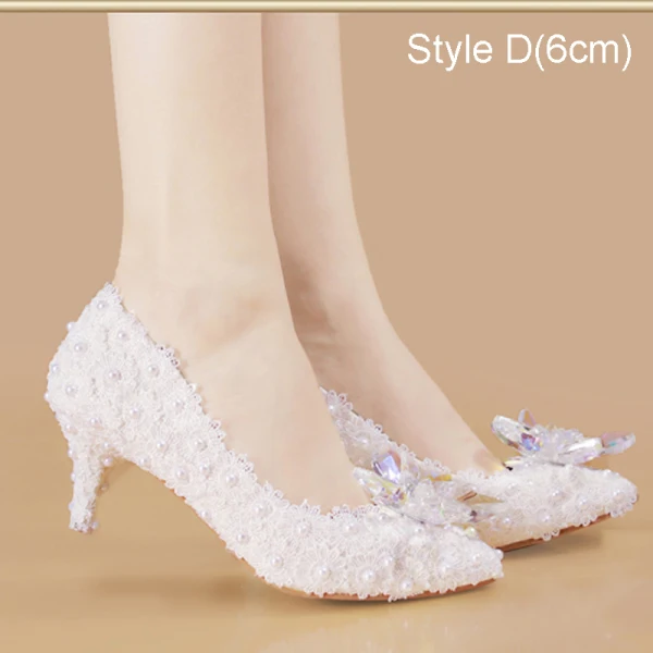 Charmant Ivoire En Dentelle Fleur Perle Cristal Chaussure De Mariée 2021 15 cm Talons Aiguilles À Bout Pointu Mariage Talons Hauts