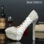 Scintillantes Charmant Argenté Faux Diamant Chaussure De Mariée 2021 Cuir En Dentelle Fleur 14 cm Talons Aiguilles Bottines À Bout Rond Mariage Escarpins Talons Hauts