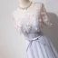 Chic / Beautiful Silver Evening Dresses  2018 A-Line / Princess Lace Flower Appliques Bow Scoop Neck Backless Short Sleeve Floor-Length / Long Formal Dresses