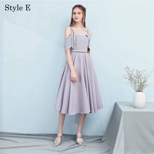 Simple Gris Robe Demoiselle D'honneur 2018 Princesse Sans Manches Dos Nu Thé Longueur Robe Pour Mariage